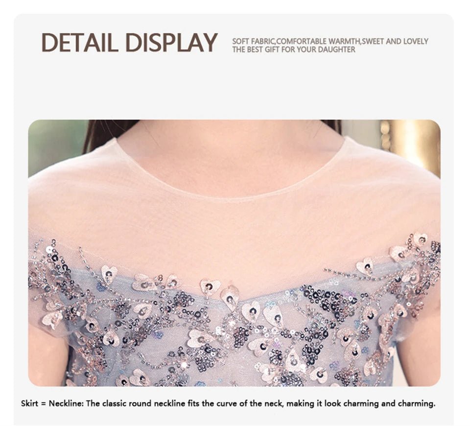Champagne sequin embroidery Teenagers Kids Girls Wedding Long Girl Dress elegant Princess Party Pageant Formal Dress Baby dress - PratSN
