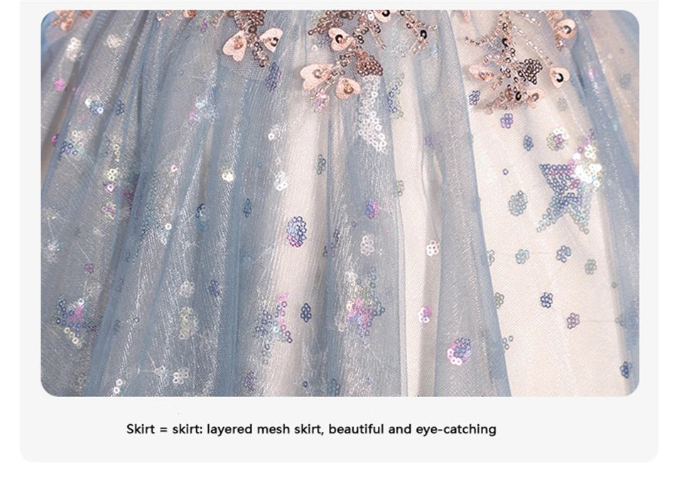 Champagne sequin embroidery Teenagers Kids Girls Wedding Long Girl Dress elegant Princess Party Pageant Formal Dress Baby dress - PratSN