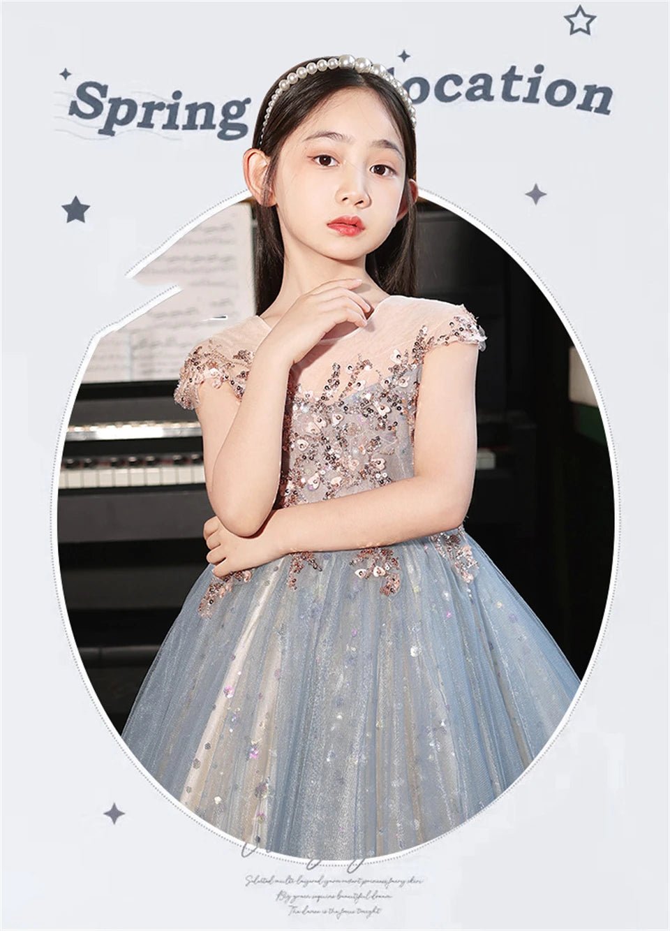 Champagne sequin embroidery Teenagers Kids Girls Wedding Long Girl Dress elegant Princess Party Pageant Formal Dress Baby dress - PratSN