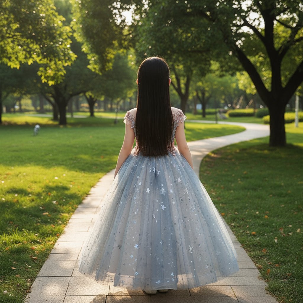 Champagne sequin embroidery Teenagers Kids Girls Wedding Long Girl Dress elegant Princess Party Pageant Formal Dress Baby dress - PratSN