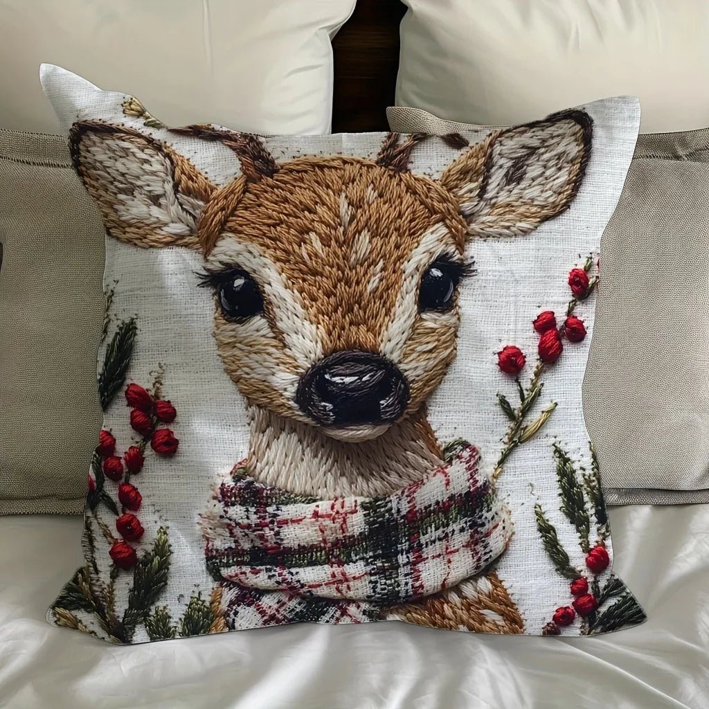 Charming Christmas Reindeer 18x18 Inch Throw Pillow Cover - Soft Short Plush with Zipper Closure for Bedroom & Living Room Decor - PratSN