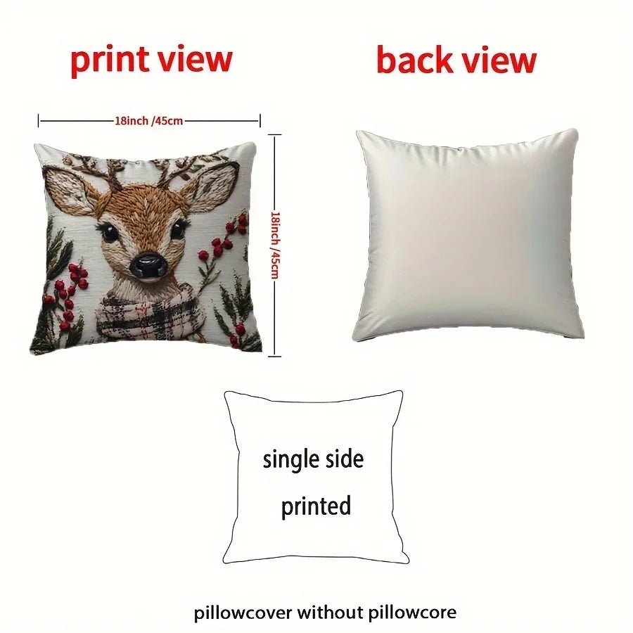 Charming Christmas Reindeer 18x18 Inch Throw Pillow Cover - Soft Short Plush with Zipper Closure for Bedroom & Living Room Decor - PratSN