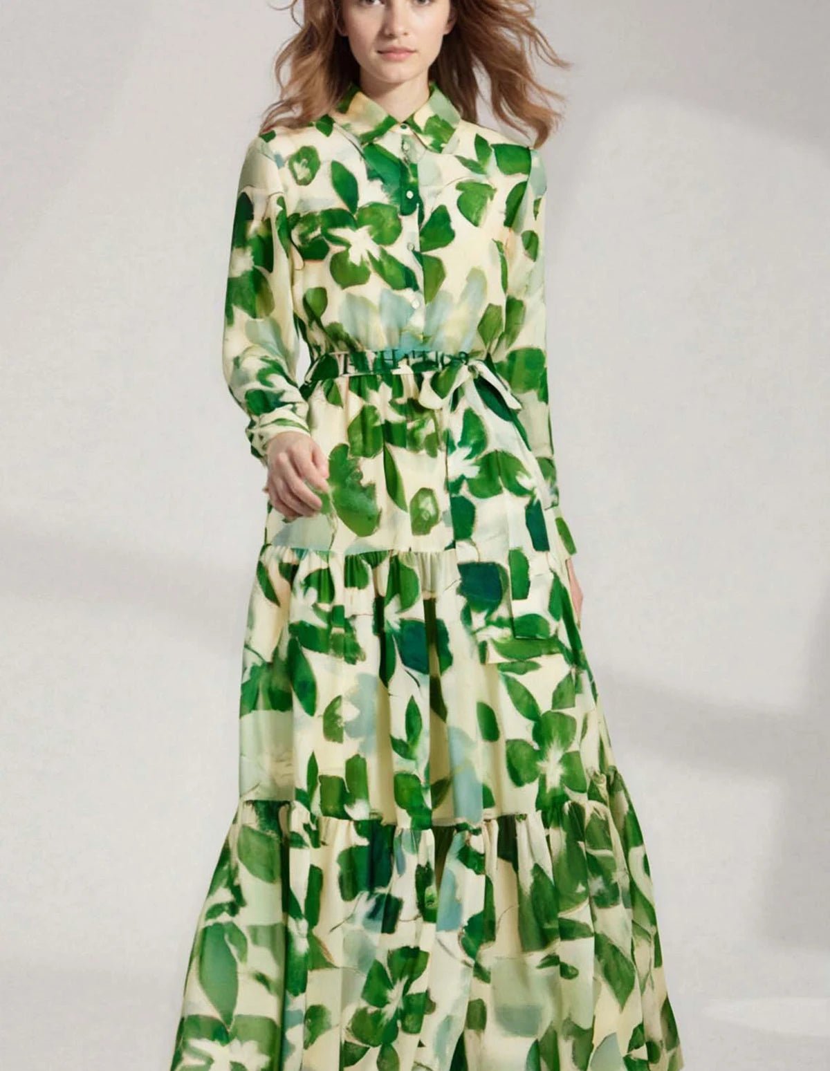 CHCH 2025 Dresses Women's New Belted Chiffon Print V - neck Chic Slim Long Dress Fashion Elegant Holiday Street Women's Dress - PratSN
