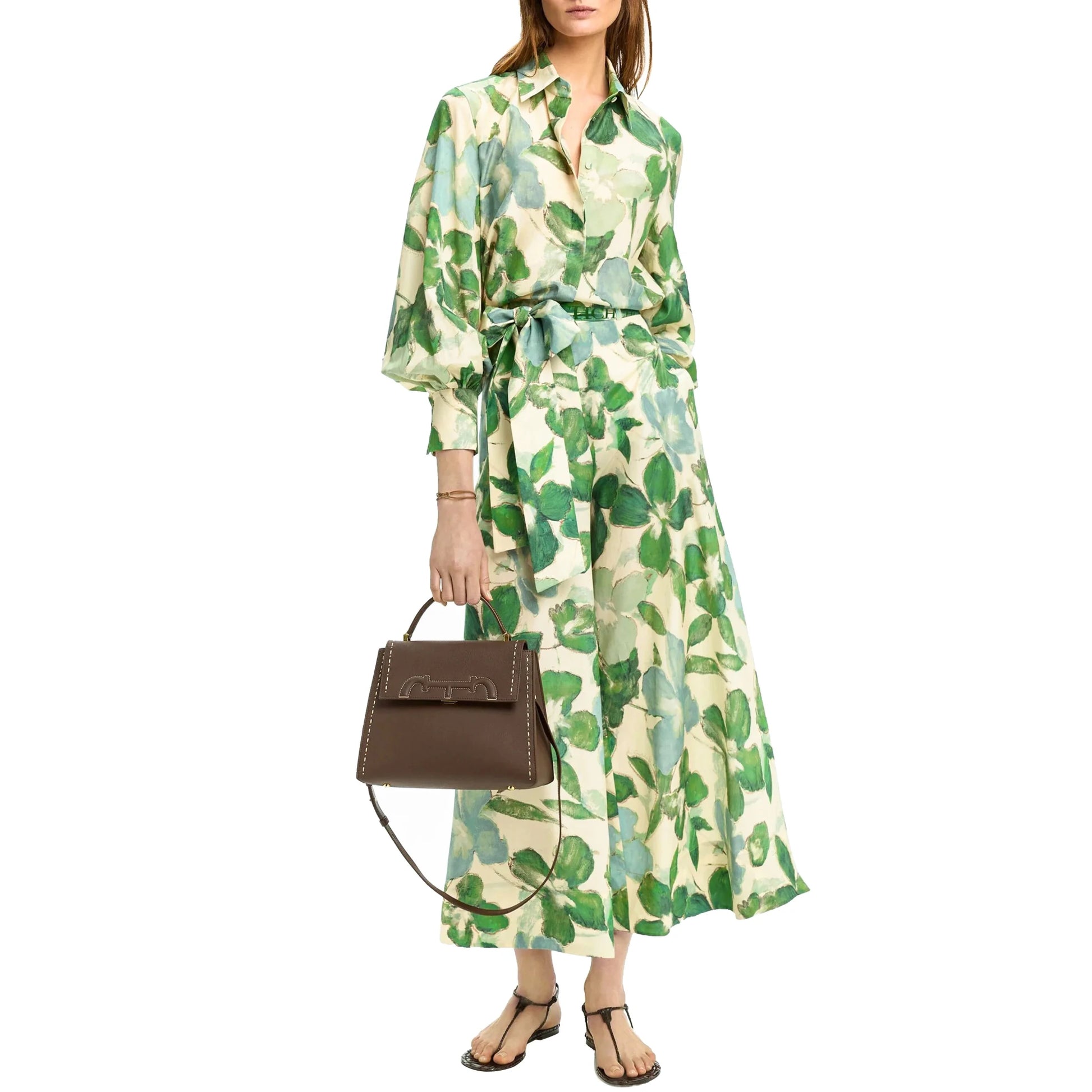 CHCH 2025 Dresses Women's New Belted Chiffon Print V - neck Chic Slim Long Dress Fashion Elegant Holiday Street Women's Dress - PratSN