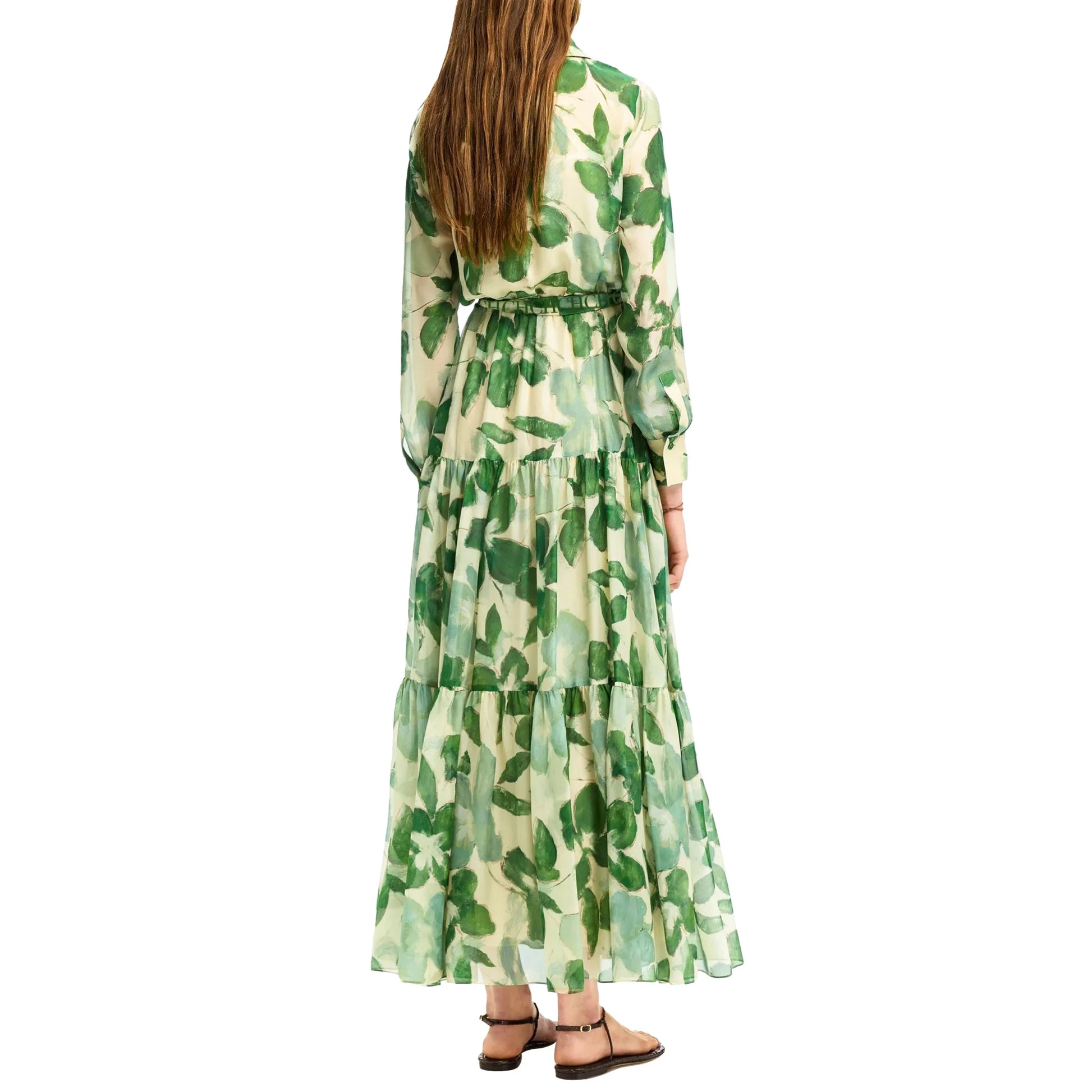 CHCH 2025 Dresses Women's New Belted Chiffon Print V - neck Chic Slim Long Dress Fashion Elegant Holiday Street Women's Dress - PratSN