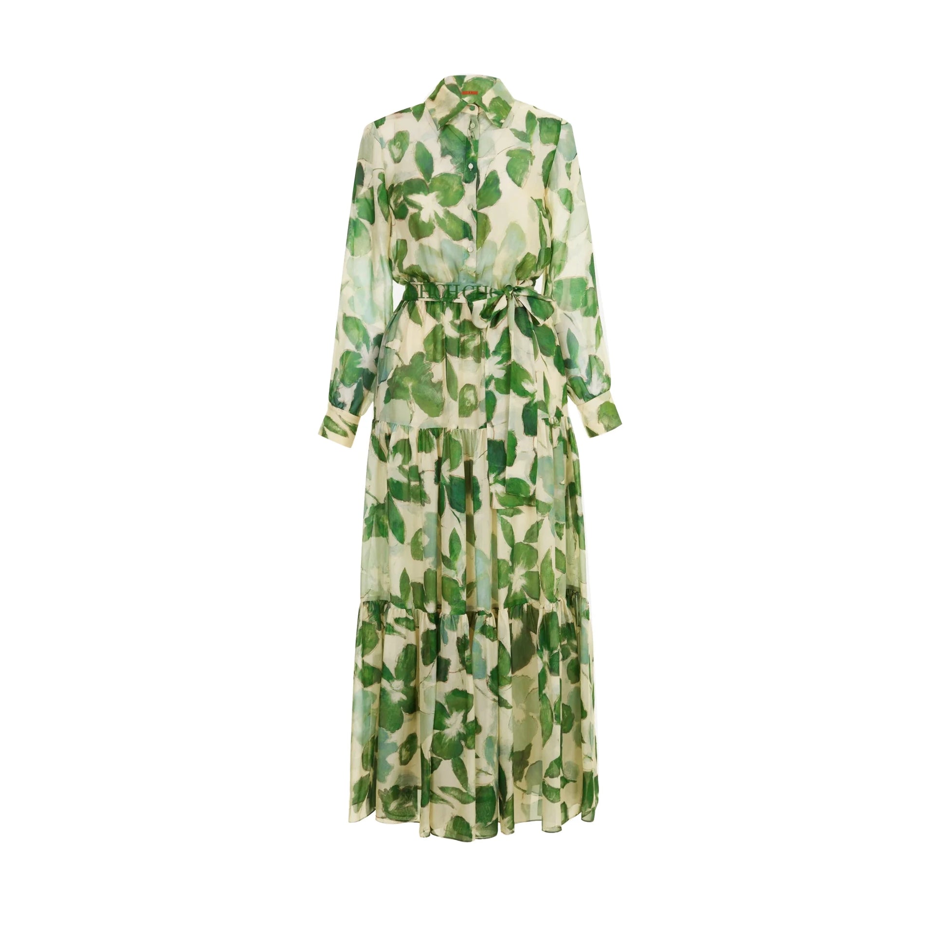 CHCH 2025 Dresses Women's New Belted Chiffon Print V - neck Chic Slim Long Dress Fashion Elegant Holiday Street Women's Dress - PratSN