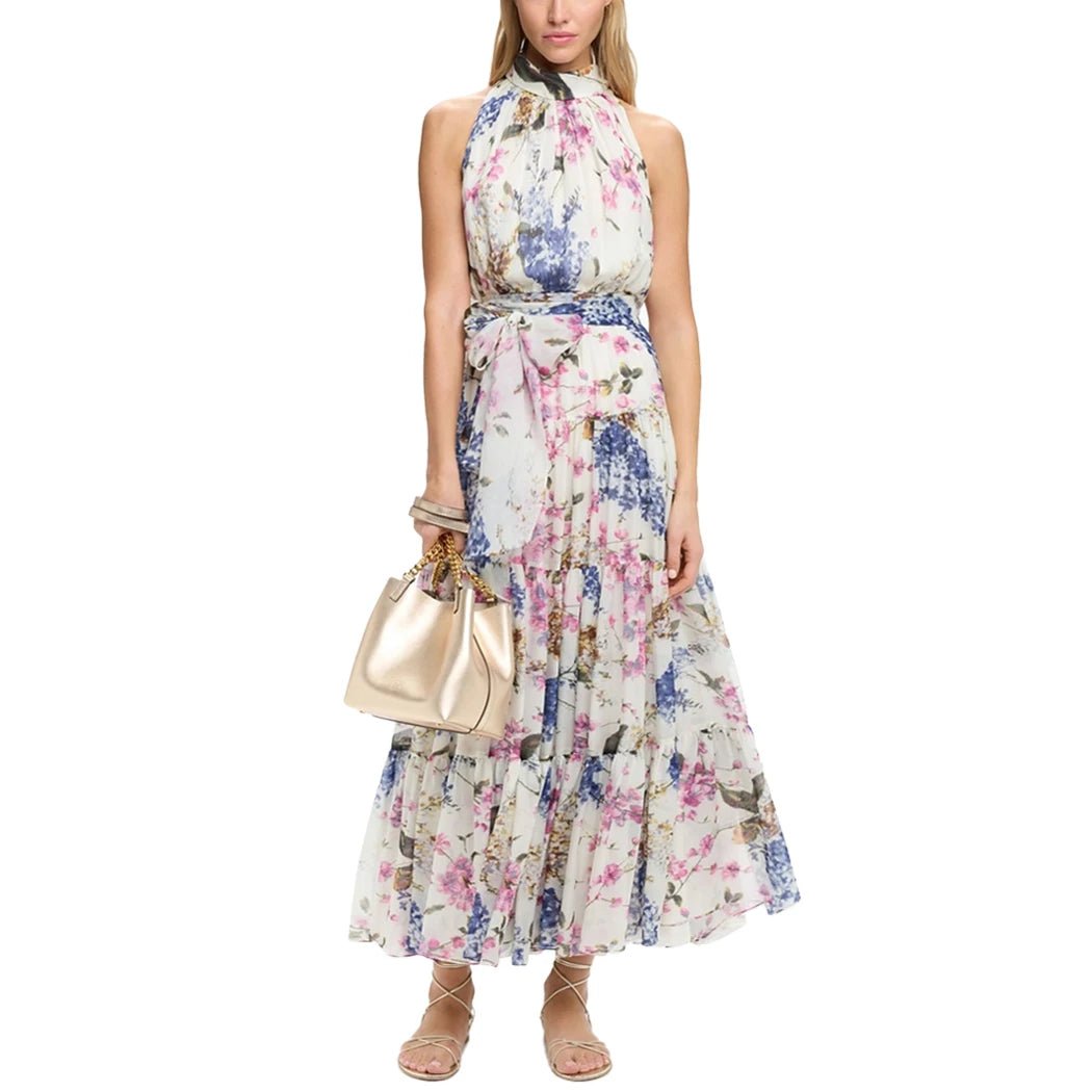 CHCH Summer Women Printed Midi Dress Sleeveless Satin Back Button Female Chic Elegant Dress Casual Vacation Party Evening Dress - PratSN