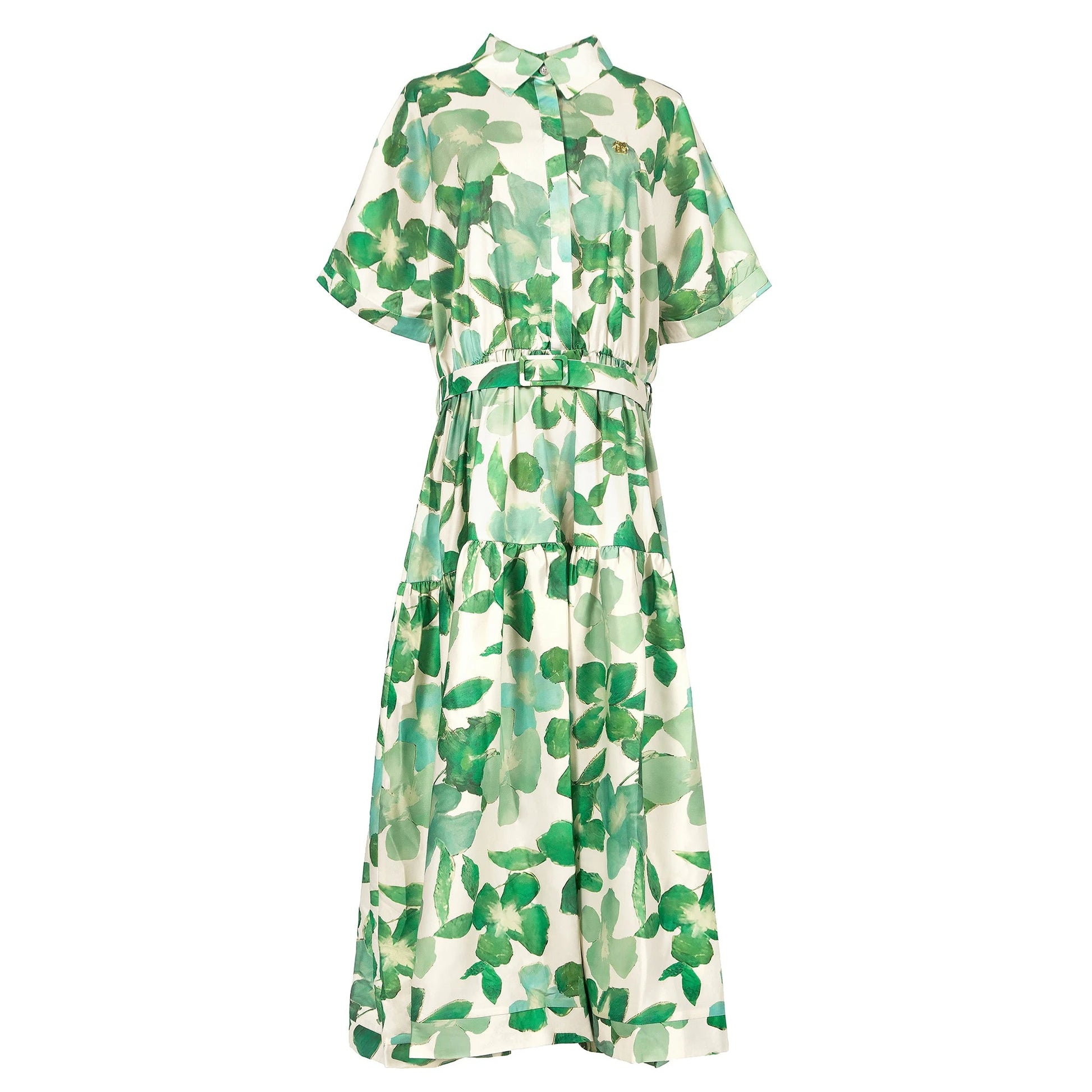CHCH Women's Dress New Green Flower Printed Women's Long Dress with Belt - PratSN