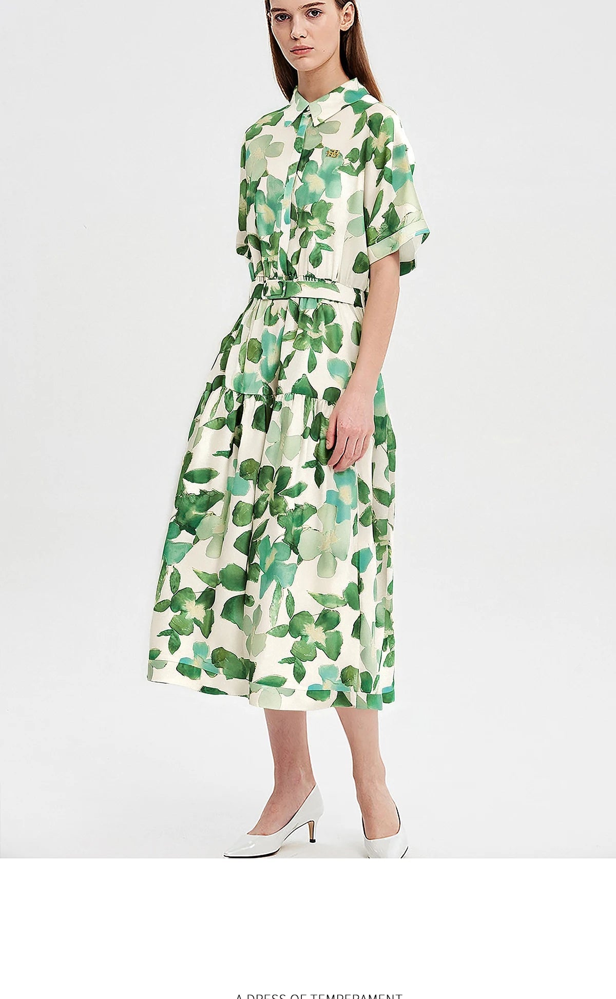 CHCH Women's Dress New Green Flower Printed Women's Long Dress with Belt - PratSN