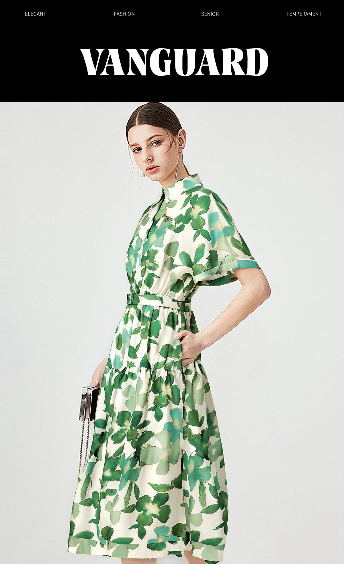 CHCH Women's Dress New Green Flower Printed Women's Long Dress with Belt - PratSN