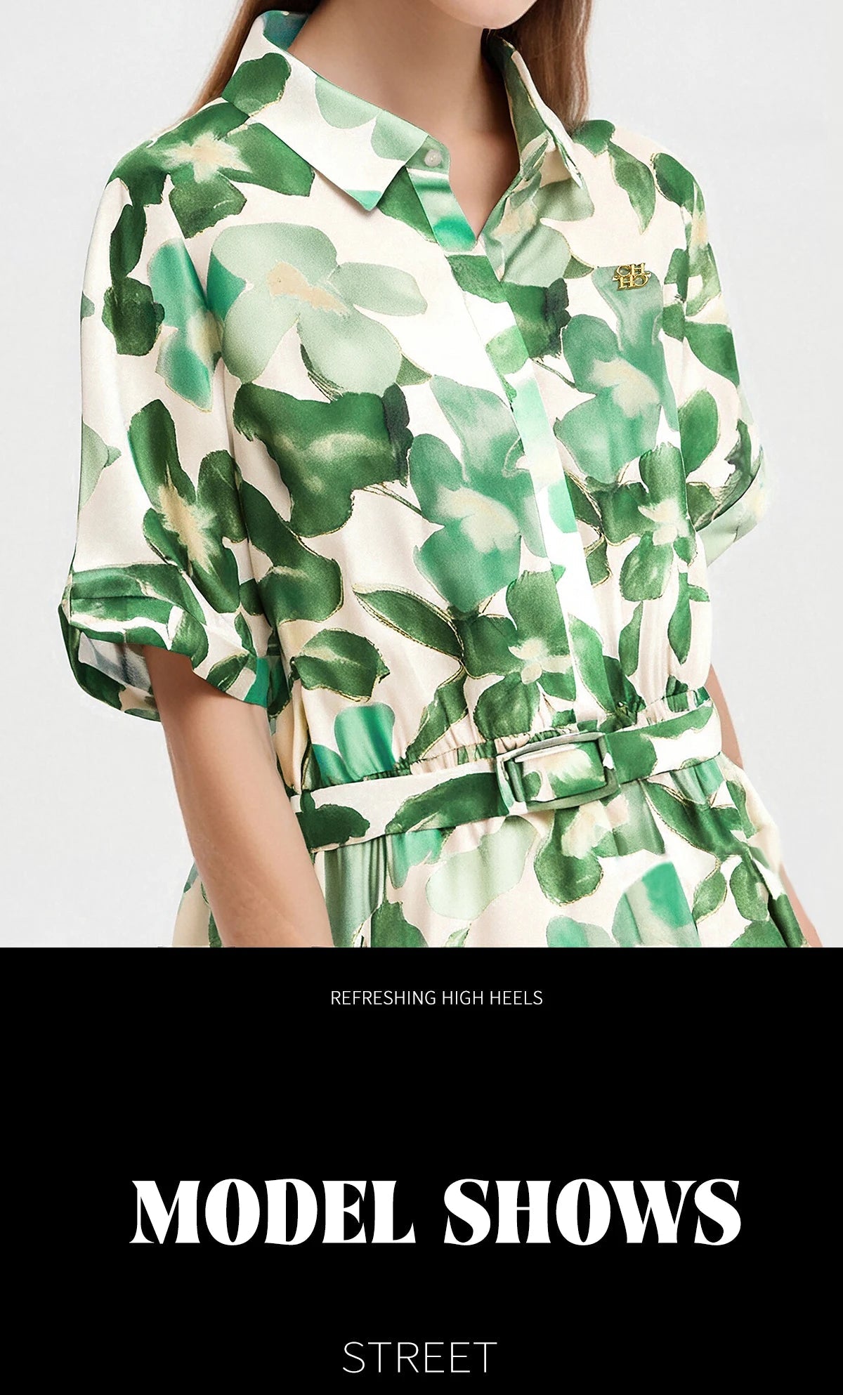 CHCH Women's Dress New Green Flower Printed Women's Long Dress with Belt - PratSN