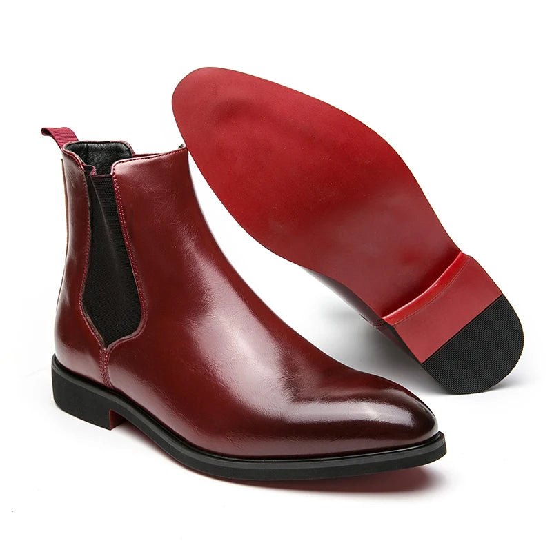 Chelsea Boots for Men Red Sole Ankle Business Round Toe Slip - On Men's Boots - PratSN