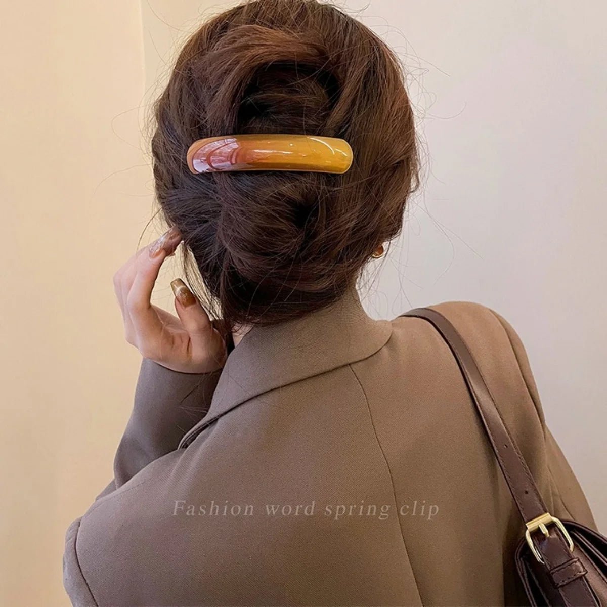 Chic French Hair Clip Glossy Elliptical Arc Spring Clip, Large Hairpin Headwear for Girls Women - PratSN