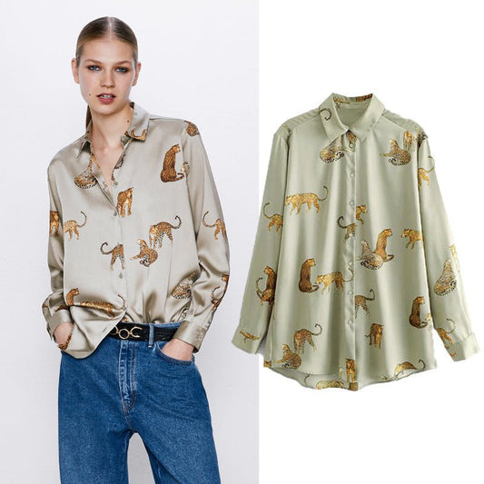 Chiffon animal print long sleeve ladies shirt - PratSN