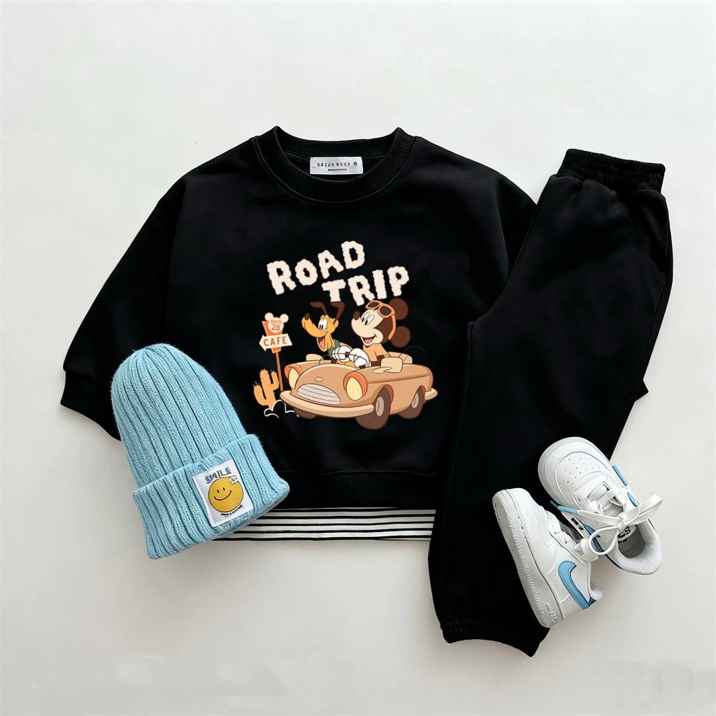 Child Cartoon Long Sleeve 2pcs Lovely Sweatshirts Black Trousers 2025 Early Autumn Outfits Toddler New Solid Color Sets - PratSN