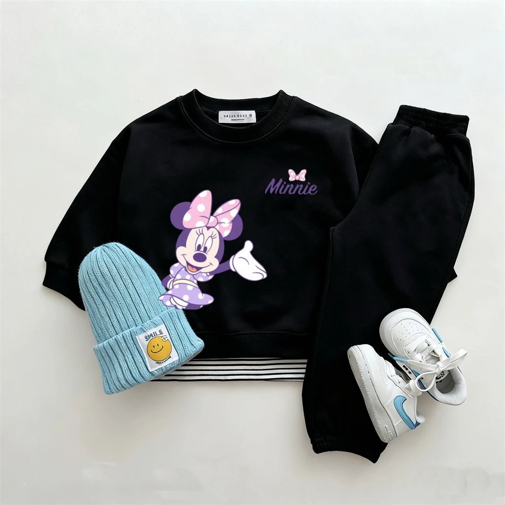 Child Cartoon Long Sleeve 2pcs Lovely Sweatshirts Black Trousers 2025 Early Autumn Outfits Toddler New Solid Color Sets - PratSN