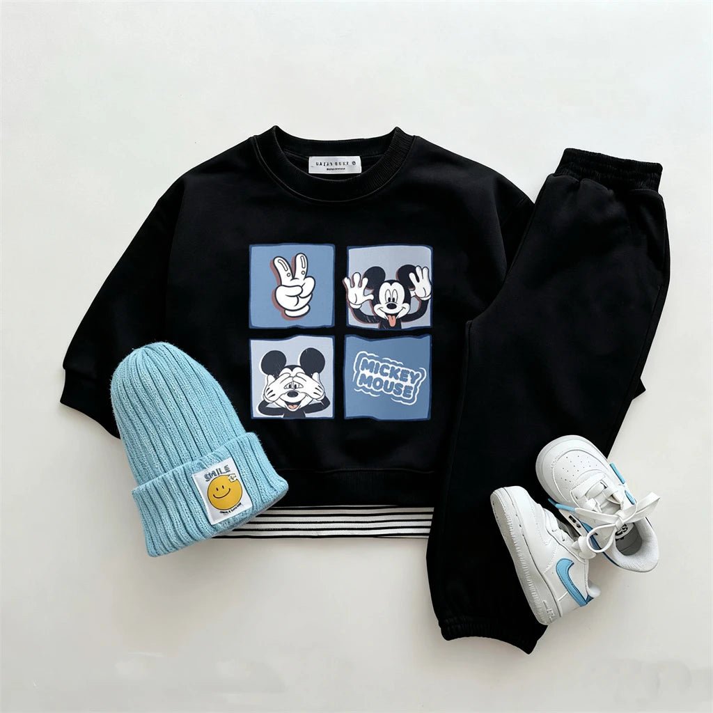 Child Cartoon Long Sleeve 2pcs Lovely Sweatshirts Black Trousers 2025 Early Autumn Outfits Toddler New Solid Color Sets - PratSN