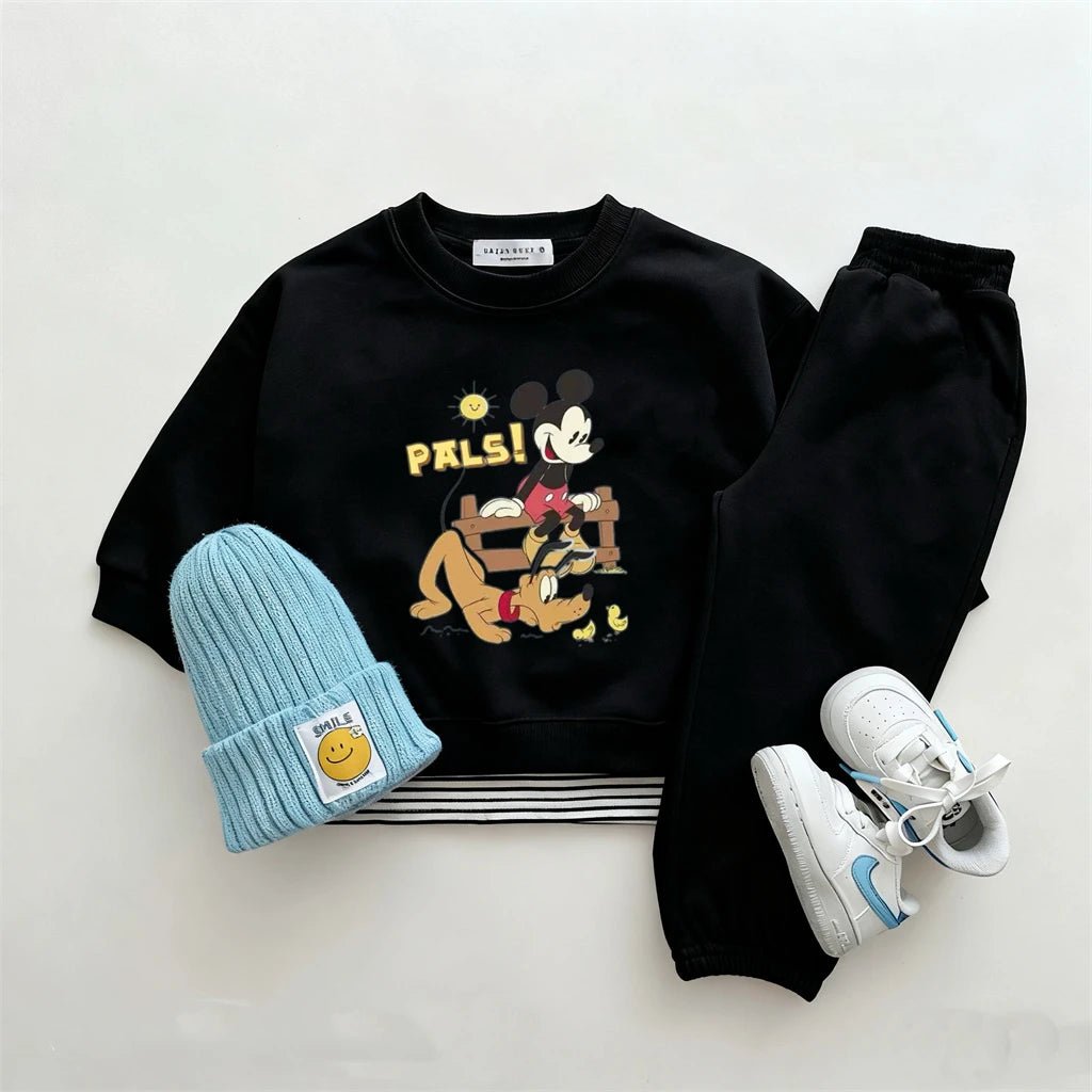 Child Cartoon Long Sleeve 2pcs Lovely Sweatshirts Black Trousers 2025 Early Autumn Outfits Toddler New Solid Color Sets - PratSN