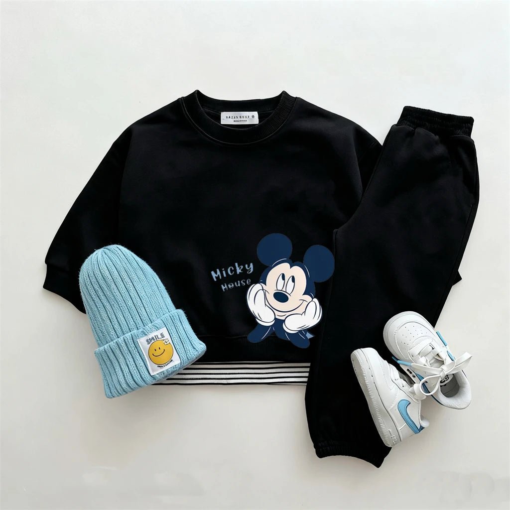 Child Cartoon Long Sleeve 2pcs Lovely Sweatshirts Black Trousers 2025 Early Autumn Outfits Toddler New Solid Color Sets - PratSN