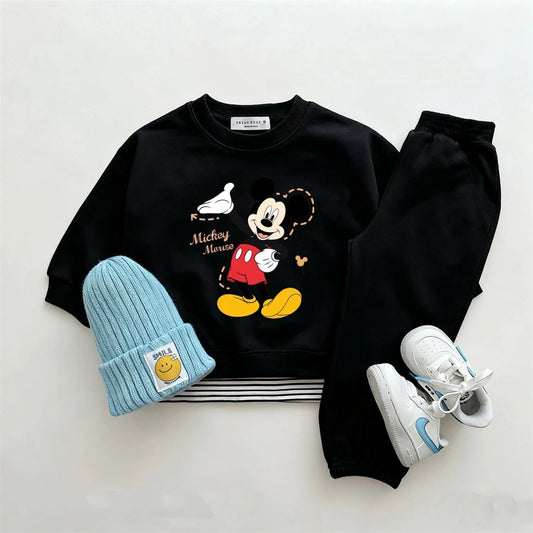 Child Cartoon Long Sleeve 2pcs Lovely Sweatshirts Black Trousers 2025 Early Autumn Outfits Toddler New Solid Color Sets - PratSN