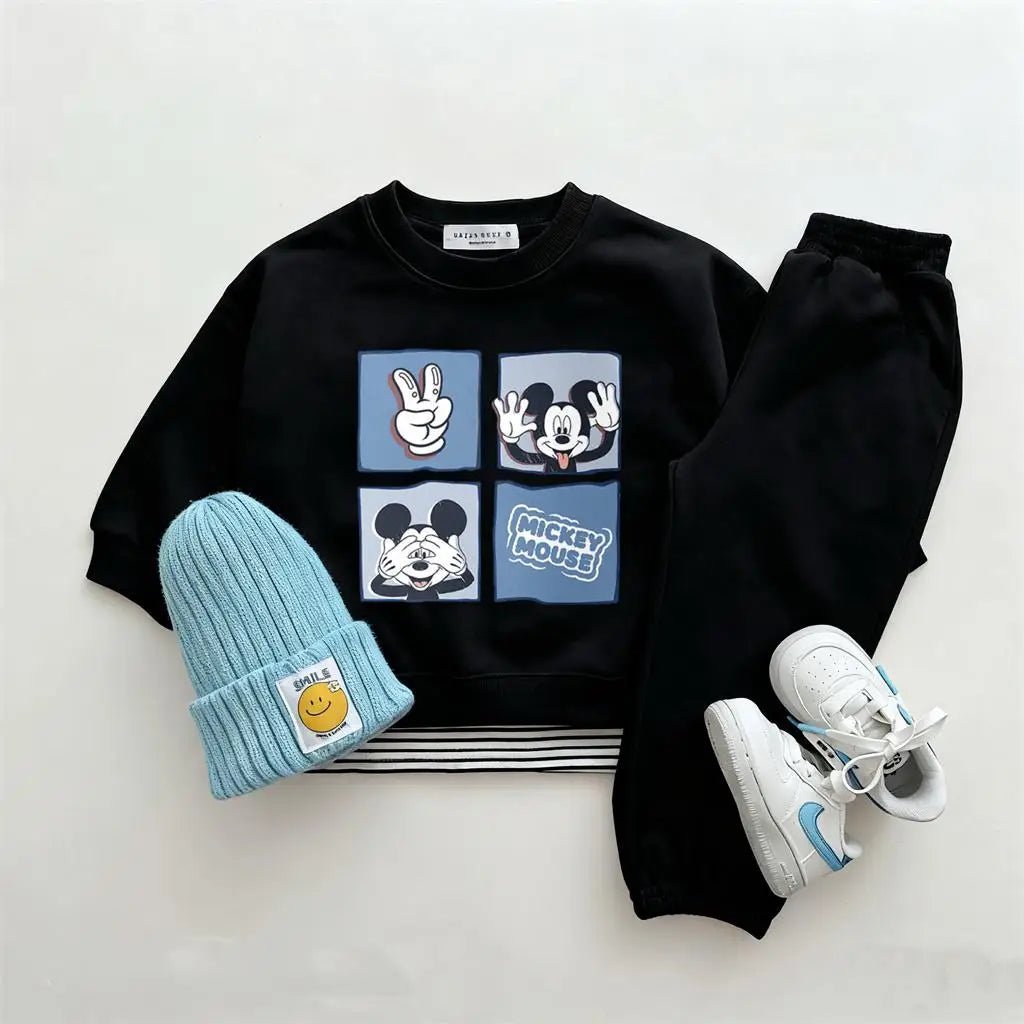 Child Cartoon Long Sleeve 2pcs Lovely Sweatshirts Black Trousers 2025 Early Autumn Outfits Toddler New Solid Color Sets - PratSN