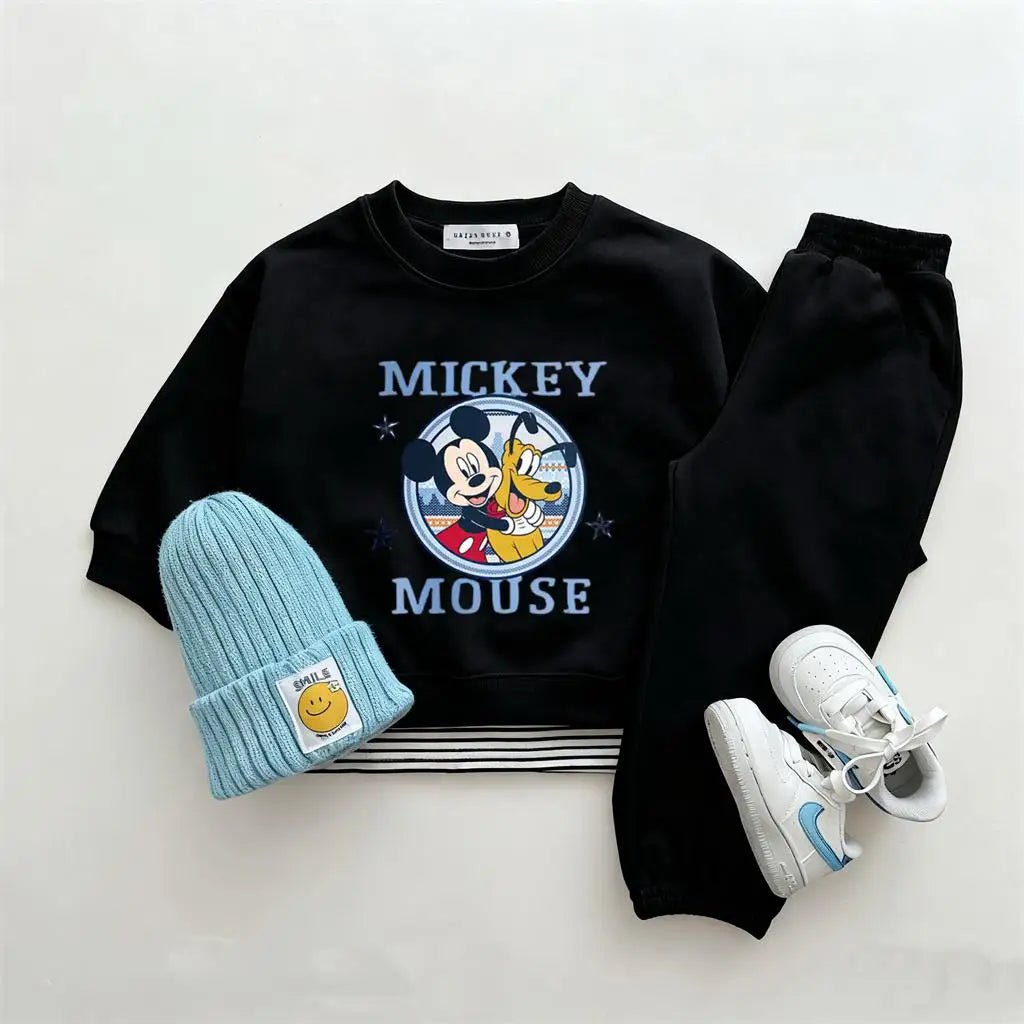 Child Cartoon Long Sleeve 2pcs Lovely Sweatshirts Black Trousers 2025 Early Autumn Outfits Toddler New Solid Color Sets - PratSN