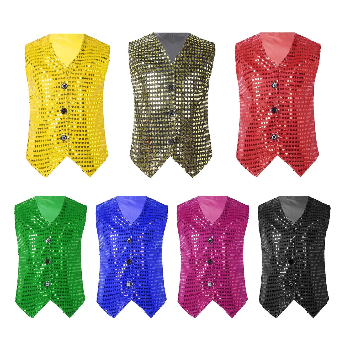 Children Adult Hip Hop Street Jazz Dance Choir Vest Shiny Sequin Waistcoat Party Magician Cosplay Stage Performance Costume - PratSN