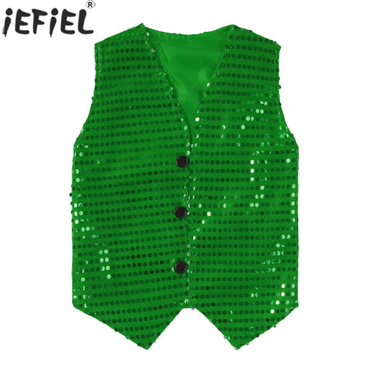 Children Adult Hip Hop Street Jazz Dance Choir Vest Shiny Sequin Waistcoat Party Magician Cosplay Stage Performance Costume - PratSN