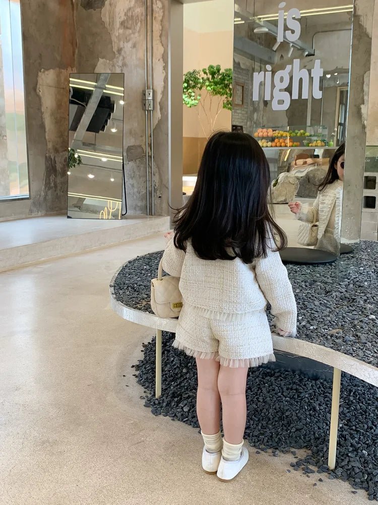 Children Clothes Sets Korea 2022 Spring Autumn Girls Lace Coat and Short Pants Sweet Princess Full Solid Baby Girl Clothes Set - PratSN