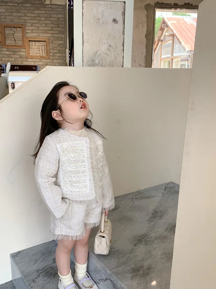 Children Clothes Sets Korea 2022 Spring Autumn Girls Lace Coat and Short Pants Sweet Princess Full Solid Baby Girl Clothes Set - PratSN