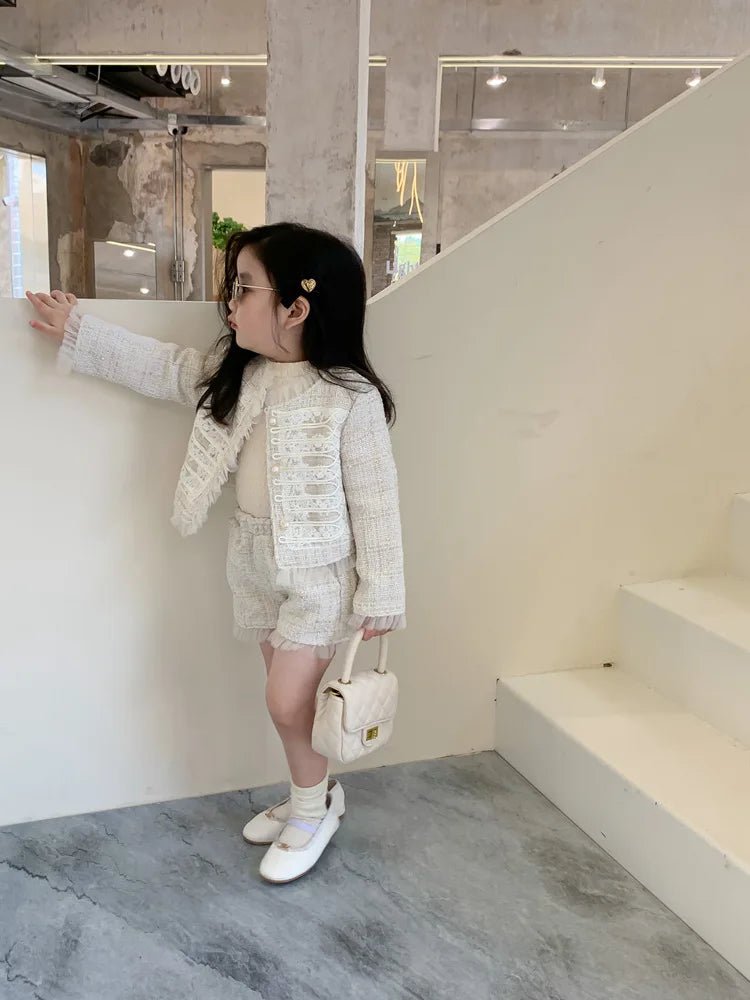 Children Clothes Sets Korea 2022 Spring Autumn Girls Lace Coat and Short Pants Sweet Princess Full Solid Baby Girl Clothes Set - PratSN