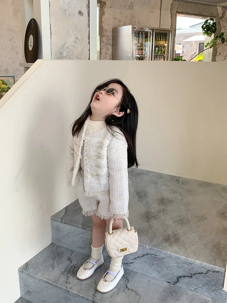 Children Clothes Sets Korea 2022 Spring Autumn Girls Lace Coat and Short Pants Sweet Princess Full Solid Baby Girl Clothes Set - PratSN