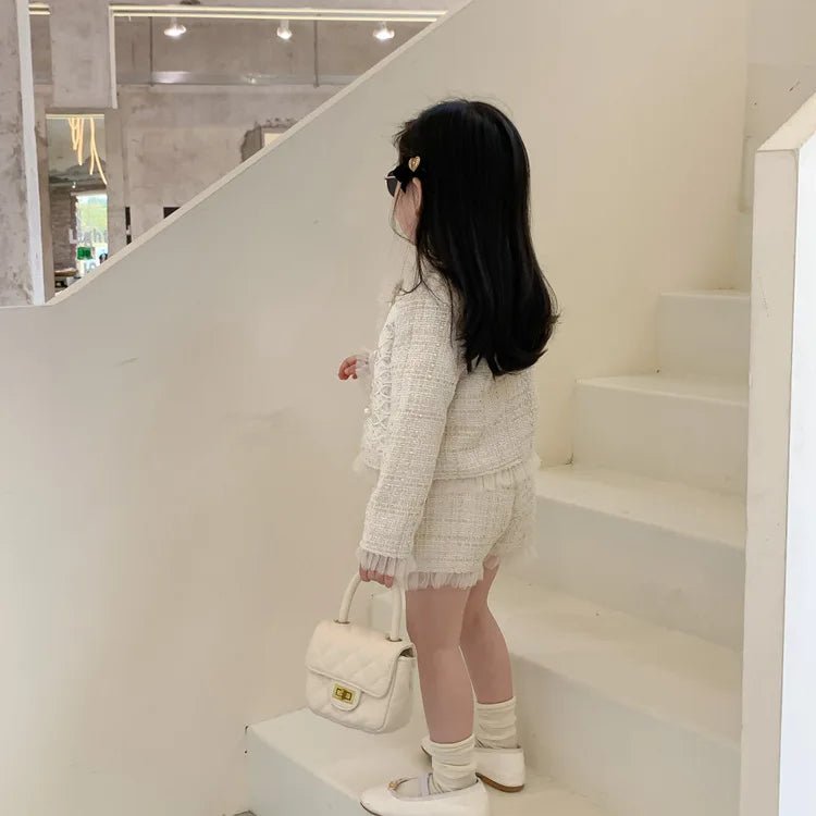 Children Clothes Sets Korea 2022 Spring Autumn Girls Lace Coat and Short Pants Sweet Princess Full Solid Baby Girl Clothes Set - PratSN