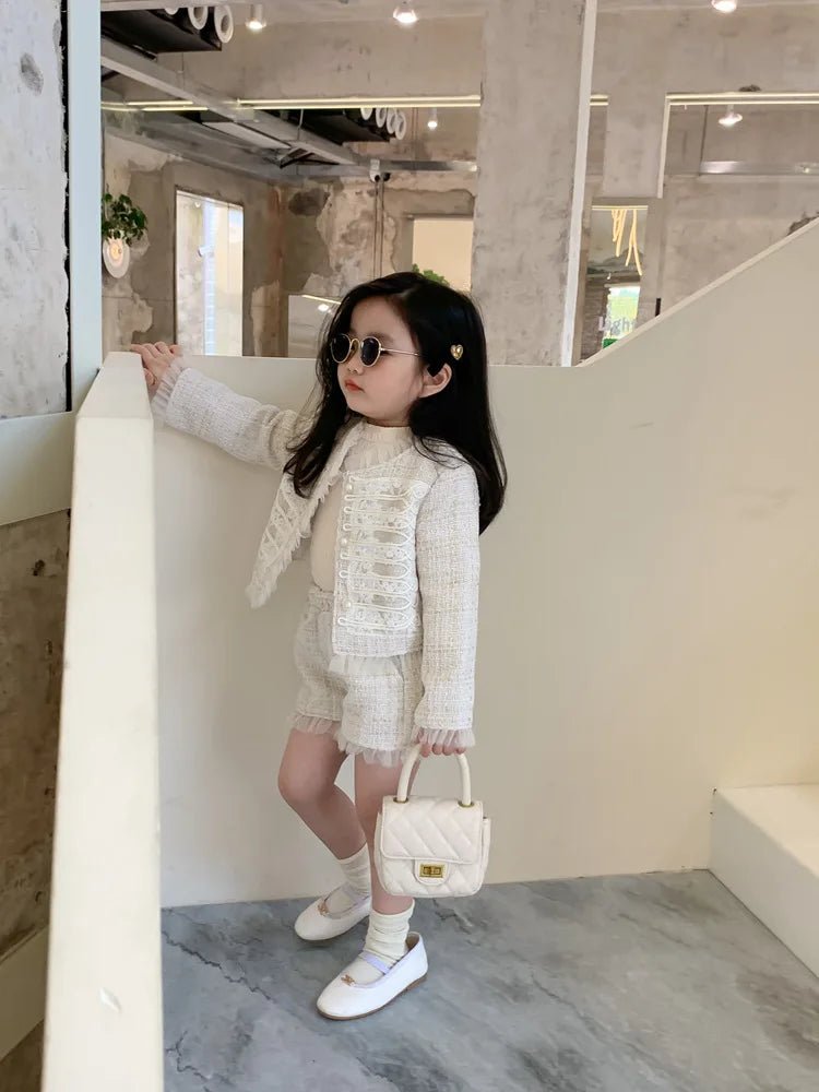Children Clothes Sets Korea 2022 Spring Autumn Girls Lace Coat and Short Pants Sweet Princess Full Solid Baby Girl Clothes Set - PratSN