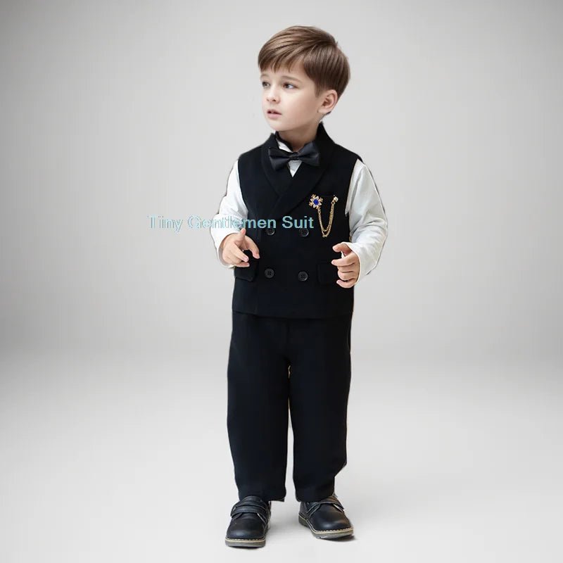 Children Spring Autumn Green Vest Suit Boy's Birthday Banquet Performance Photography Costume Kids Waistcoat Pants Outfit - PratSN