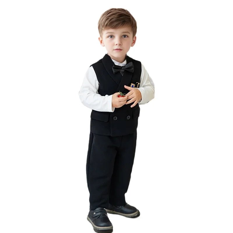 Children Spring Autumn Green Vest Suit Boy's Birthday Banquet Performance Photography Costume Kids Waistcoat Pants Outfit - PratSN
