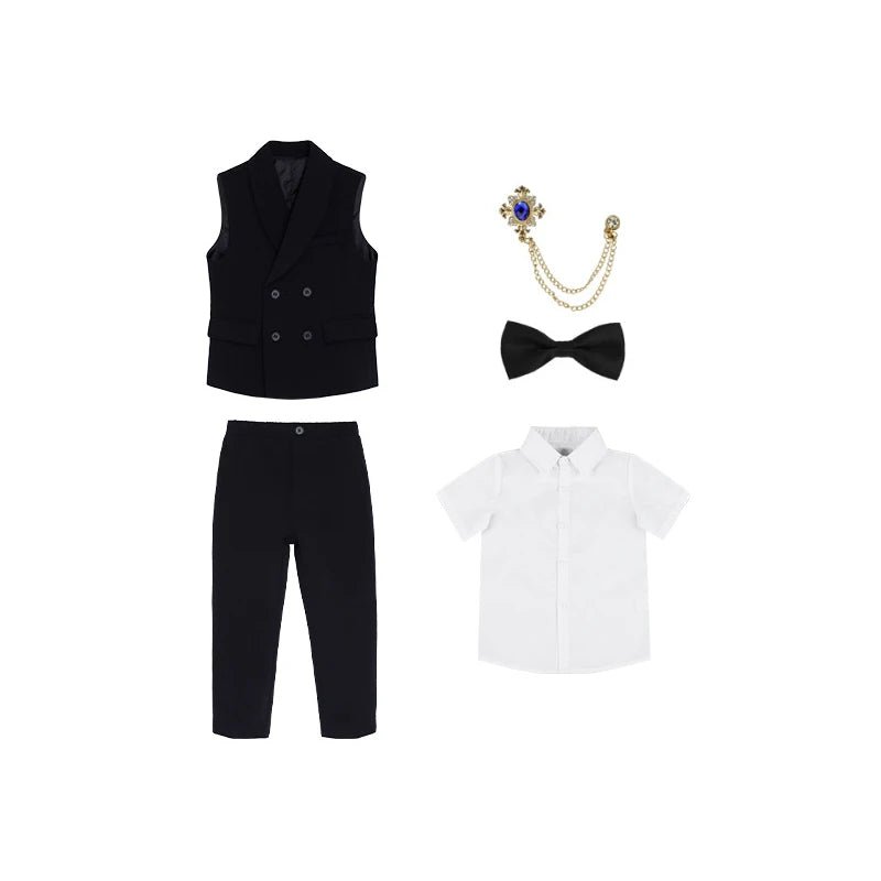 Children Spring Autumn Green Vest Suit Boy's Birthday Banquet Performance Photography Costume Kids Waistcoat Pants Outfit - PratSN