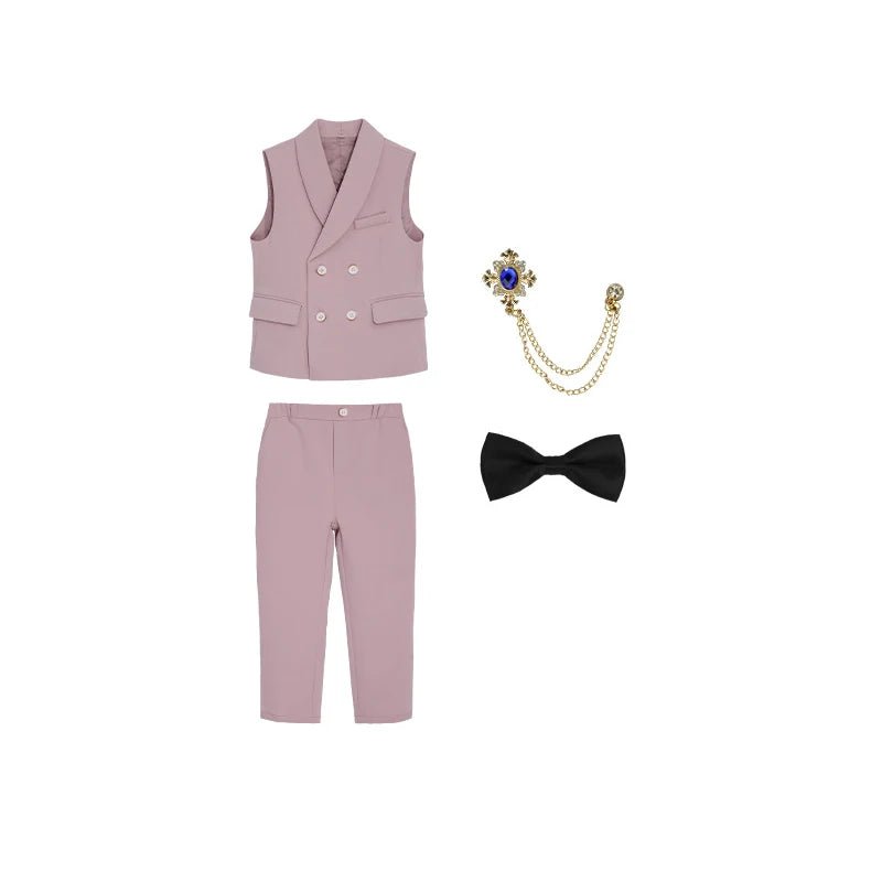 Children Spring Autumn Green Vest Suit Boy's Birthday Banquet Performance Photography Costume Kids Waistcoat Pants Outfit - PratSN