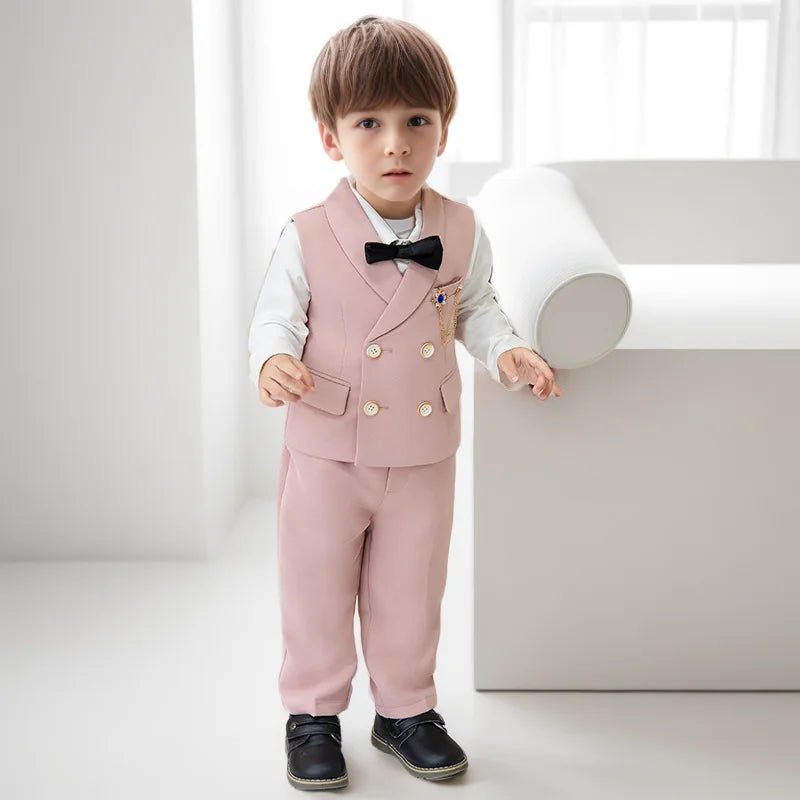 Children Spring Autumn Green Vest Suit Boy's Birthday Banquet Performance Photography Costume Kids Waistcoat Pants Outfit - PratSN