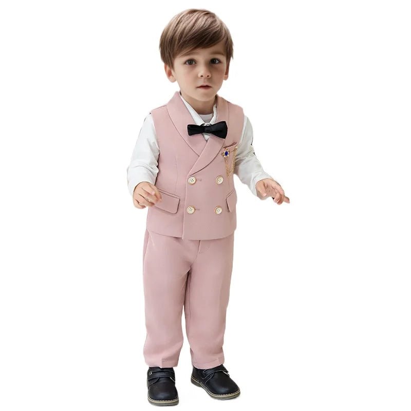 Children Spring Autumn Green Vest Suit Boy's Birthday Banquet Performance Photography Costume Kids Waistcoat Pants Outfit - PratSN