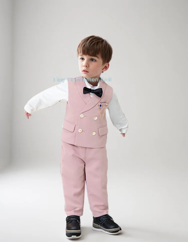Children Spring Autumn Green Vest Suit Boy's Birthday Banquet Performance Photography Costume Kids Waistcoat Pants Outfit - PratSN