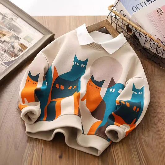 Children Top 2025 New Spring Autumn Sweatshirt Boys Girls Fake Two - piece Top Cartoon Casual Long Sleeved Shirt Trendy Clothing - PratSN