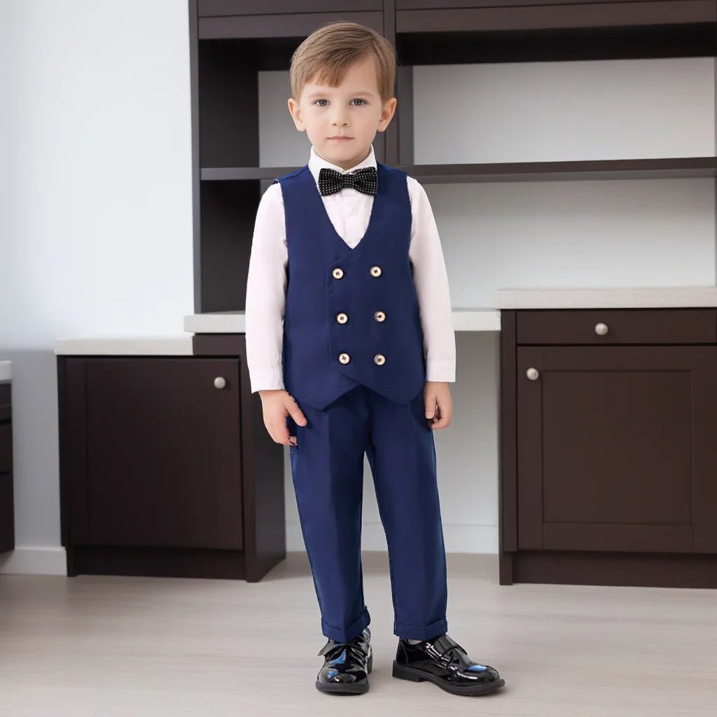 Children Vest Set 2 To 12 Y Flower Boys Wedding Suit Formal School Kids Piano Performance Costume Teens Birthday Evening Tuxedo - PratSN