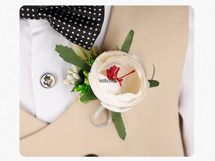 Children Vest Set 2 To 12 Y Flower Boys Wedding Suit Formal School Kids Piano Performance Costume Teens Birthday Evening Tuxedo - PratSN