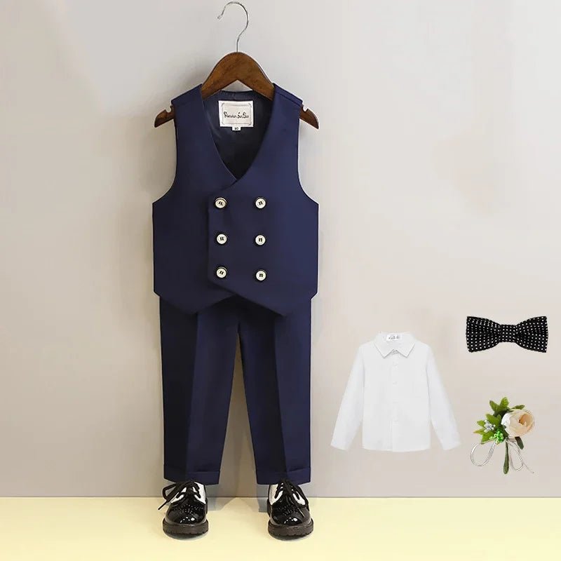 Children Vest Set 2 To 12 Y Flower Boys Wedding Suit Formal School Kids Piano Performance Costume Teens Birthday Evening Tuxedo - PratSN