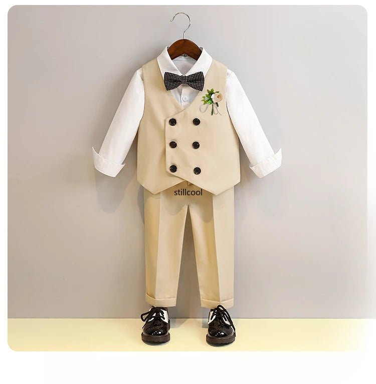 Children Vest Set 2 To 12 Y Flower Boys Wedding Suit Formal School Kids Piano Performance Costume Teens Birthday Evening Tuxedo - PratSN