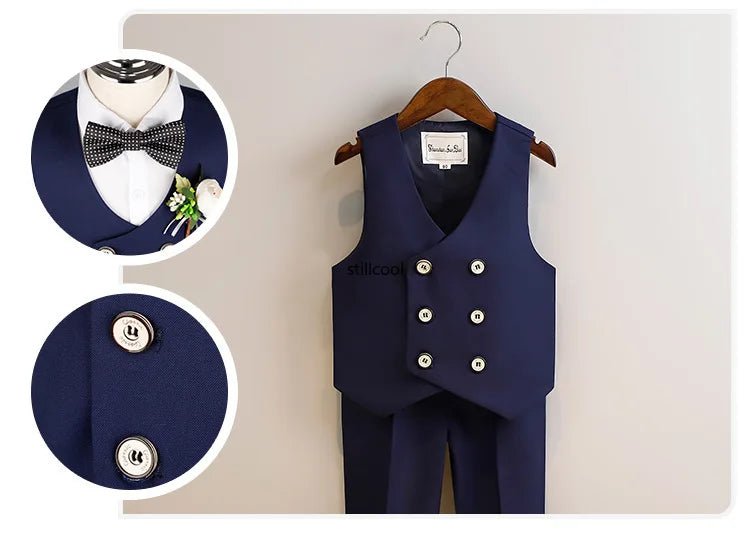 Children Vest Set 2 To 12 Y Flower Boys Wedding Suit Formal School Kids Piano Performance Costume Teens Birthday Evening Tuxedo - PratSN