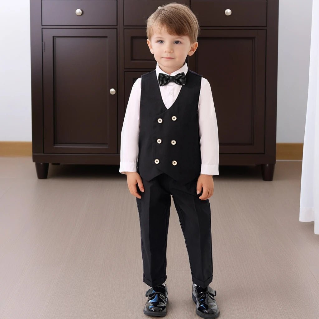 Children Vest Set 2 To 12 Y Flower Boys Wedding Suit Formal School Kids Piano Performance Costume Teens Birthday Evening Tuxedo - PratSN