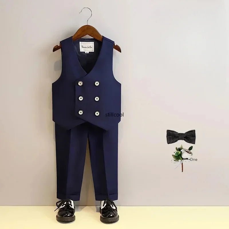 Children Vest Set 2 To 12 Y Flower Boys Wedding Suit Formal School Kids Piano Performance Costume Teens Birthday Evening Tuxedo - PratSN