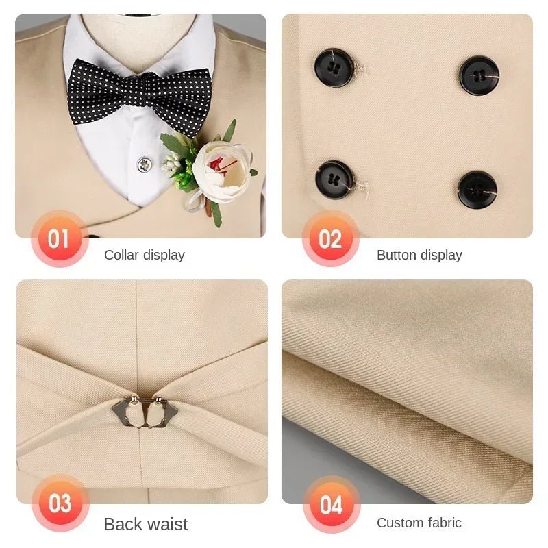 Children Vest Set 2 To 12 Y Flower Boys Wedding Suit Formal School Kids Piano Performance Costume Teens Birthday Evening Tuxedo - PratSN